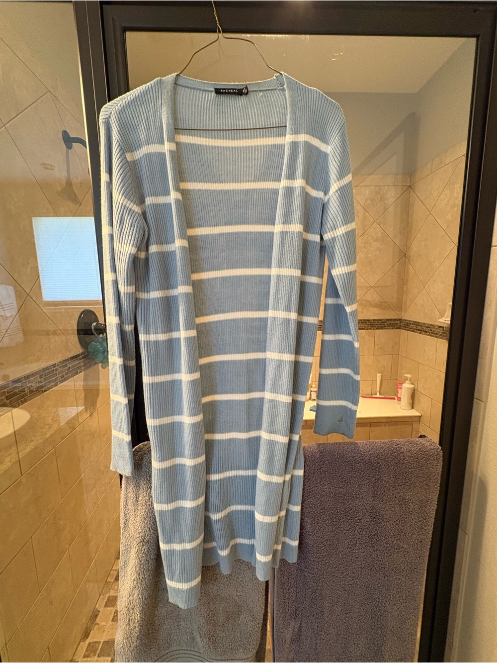 Rachel Light Blue and White Striped Longline Cardigan
